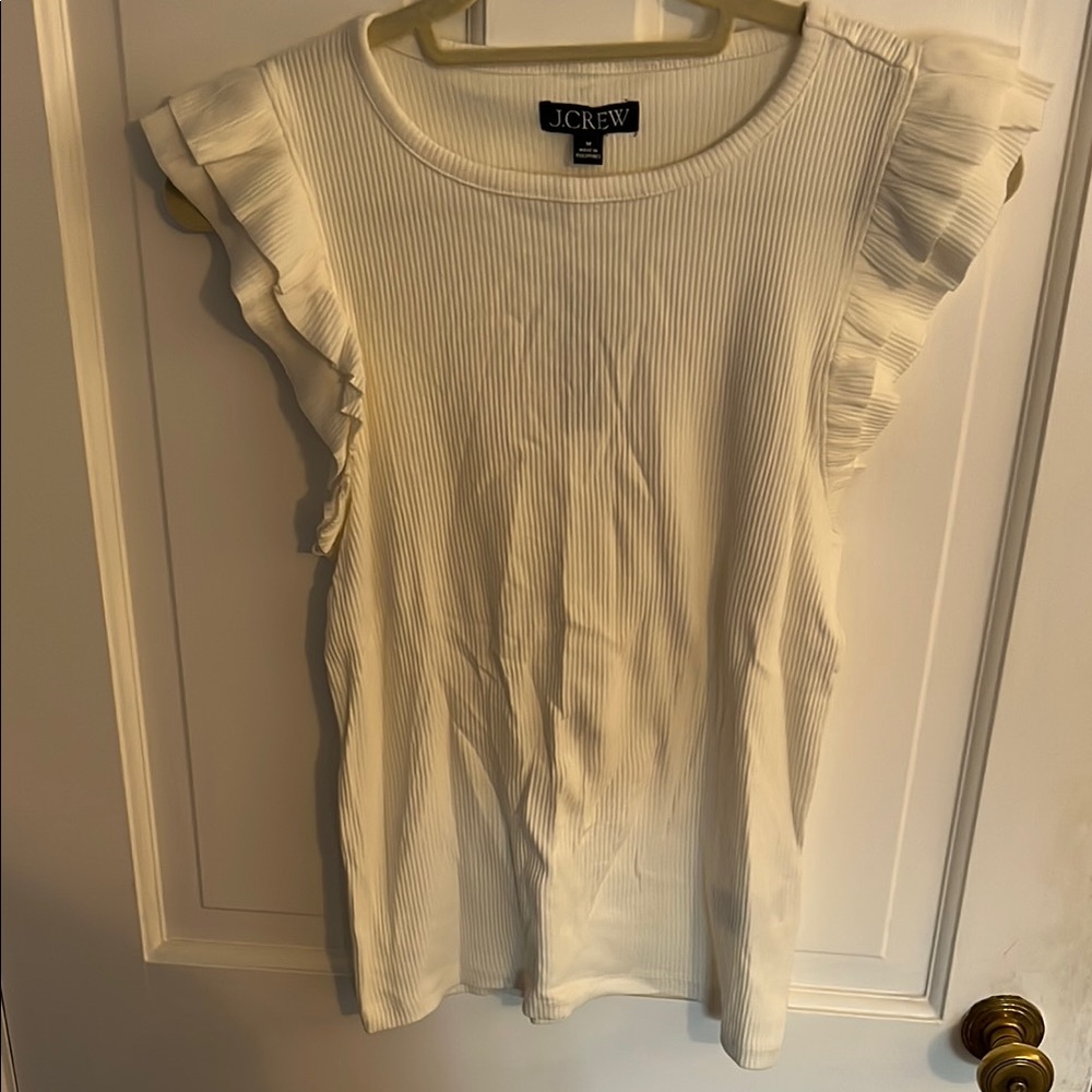 J. Crew Women's Cream Ruffle Sleeve Top